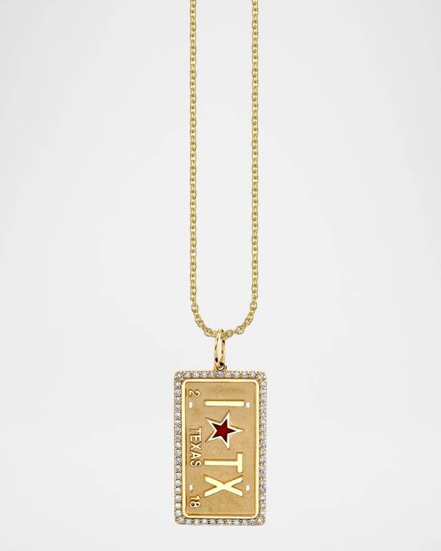14K Texas License Plate Charm on Heavy Tiffany Chain Necklace